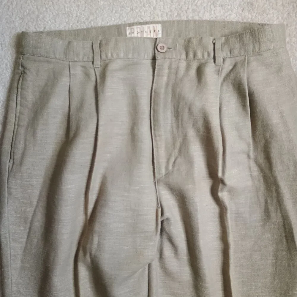 Vintage Brian Brothers Mens Pants  Linen Blend beige (36x32) Dbl pleated 90s Y2K
